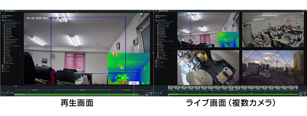 温度測定+録画再生画面とライブ画面（複数カメラ）