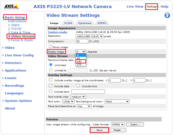AXISネットワークカメラ 映像反転の対処手順2