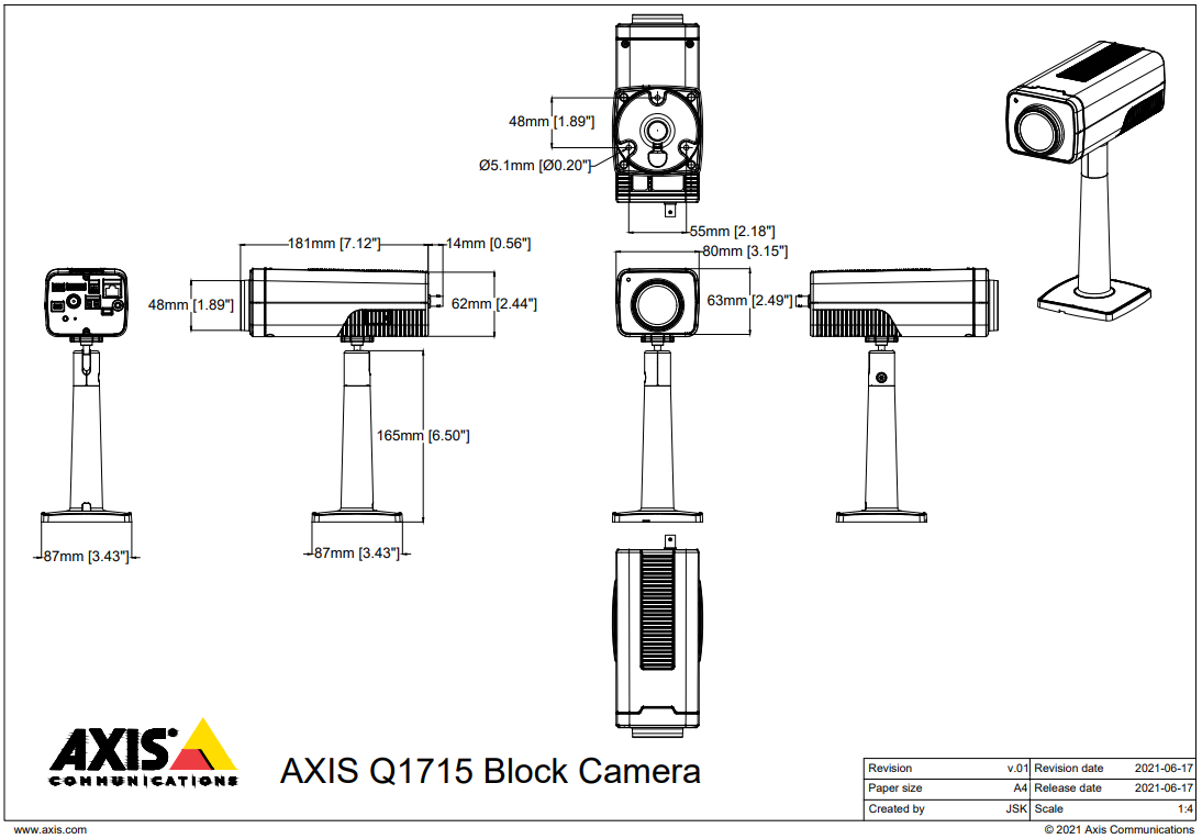 アクシスコミュニケーションズ 02220-001 AXIS Q1715 BLOCK CAMERA