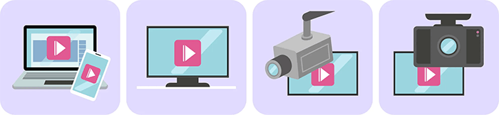 ビデオデコーダの例（スマホ・PC／テレビ／録画機／監視カメラ／ドライブレコーダー）