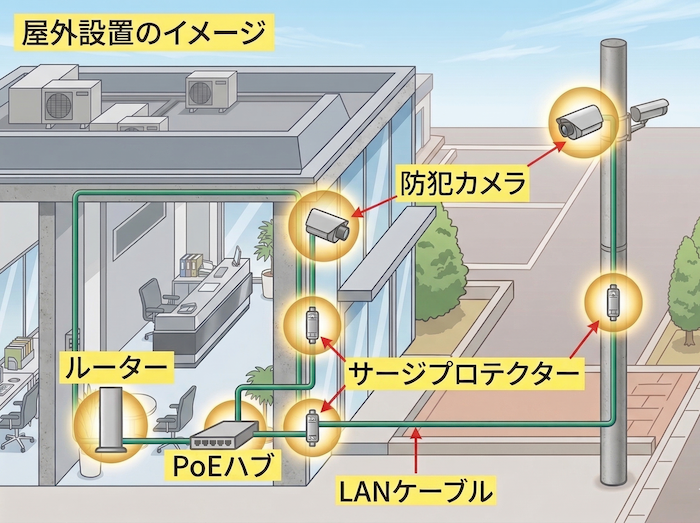 屋外用防犯カメラの設置イメージ