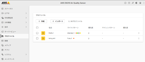 AXIS D6310空気質センサー 任意のライト・サイレンパターンを指定